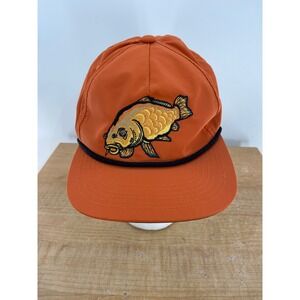 Bajio Mens Orange Fish Embroidered Rope Snapback Hat Performance Nylon Cap